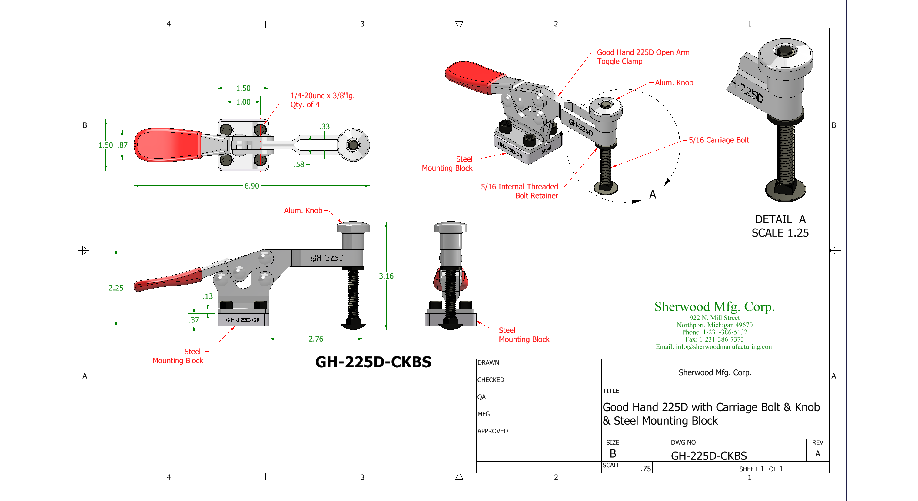 Good Hand 225 Internal Threaded Bolt Retainer Carriage Bolt on a Mounting Block